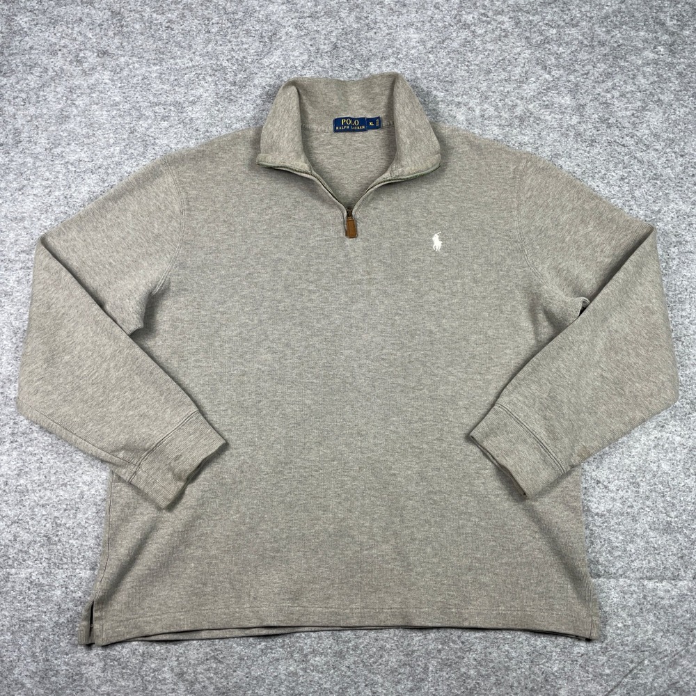 Polo Ralph Lauren Quarter Zip Pullover Mens XL Tan Ribbed Knit Estate Mock Neck